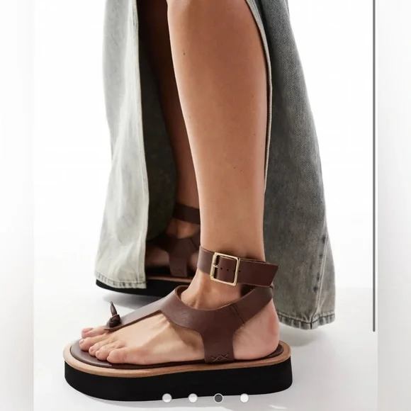 NWT Free People Hazel Flatform Sandals 9 Coconut Shell Brown Leather Toe Post - Picture 2 of 15